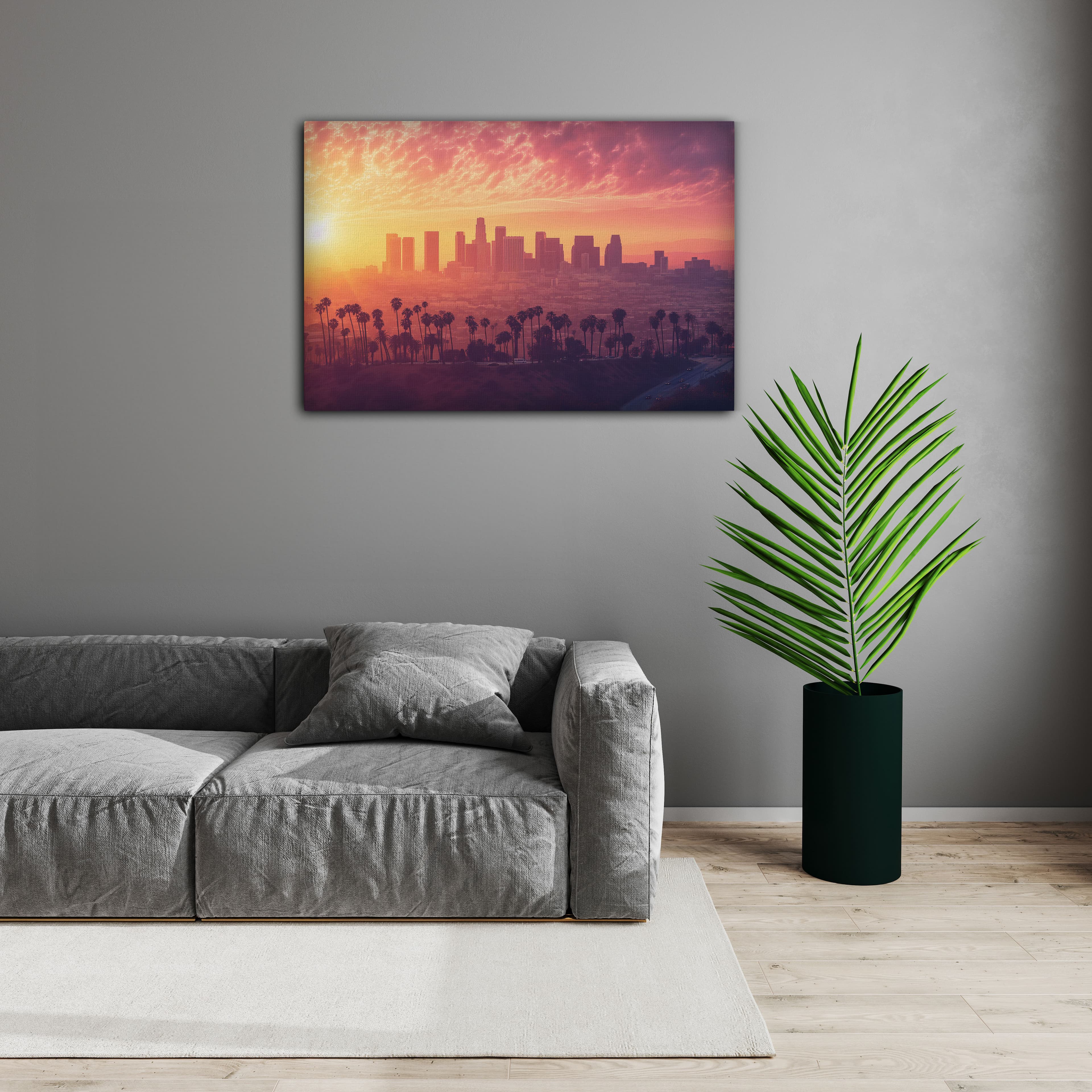 Los Angeles Gün Batımı Dijital Sanat Kanvas Tablo